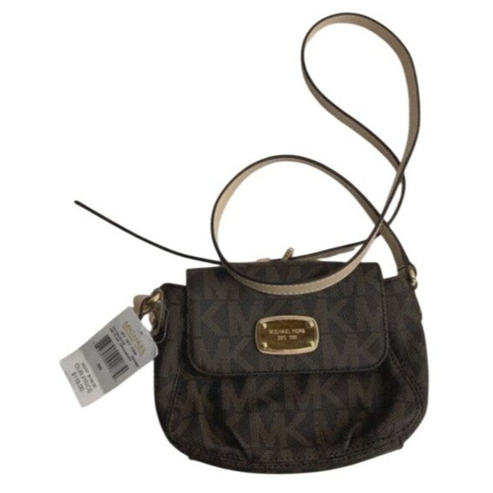 Michael Kors Brown Signature Mk Small‎ Jet Set Crossbody Bag With Flap Closure
